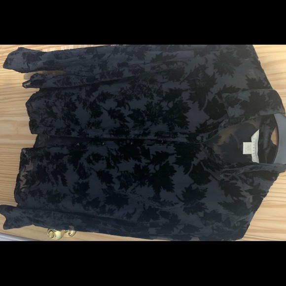 90sEXPRESS VINTAGEsilk and rayon black leaf blouse - Picture 1 of 2